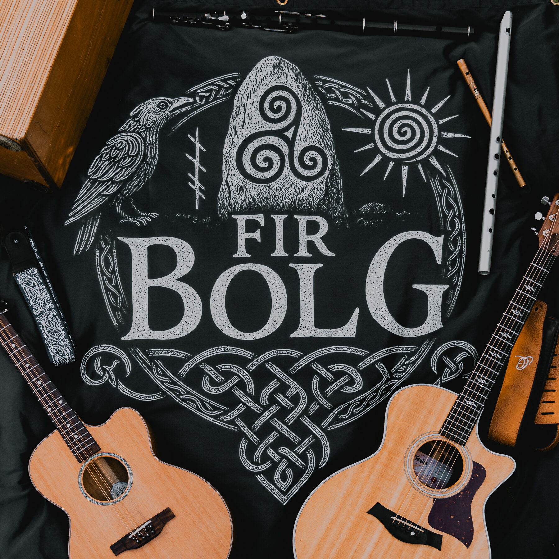 Fir Bolg banner and acoustic instruments